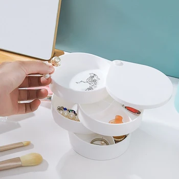 

Jewelry Boxs 4 Layers Rotatable Plastic Jewelry Container Case Earring Ring Multi-Function Jewelry Storage Box Organizer