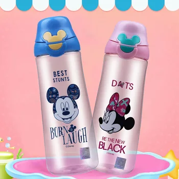 

Disney Childen cartoon cute water cup plastic outdoors cup with straw portable drinkware tea bottle Mickey Minnie student bottle