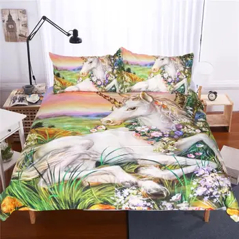 

Lai Yin Sun Bedding Set 3D Oil Painting Unicorn Duvet Cover and Pillowcase Indian Style Print Exotic Bedclothes Multi Sizes