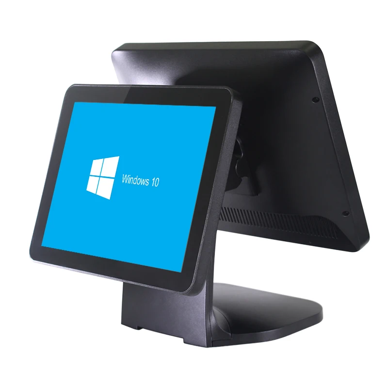 black Compolxb 15 дюймов двойной сенсорный экран pos системы windows pos терминал для супермаркета - Цвет: black