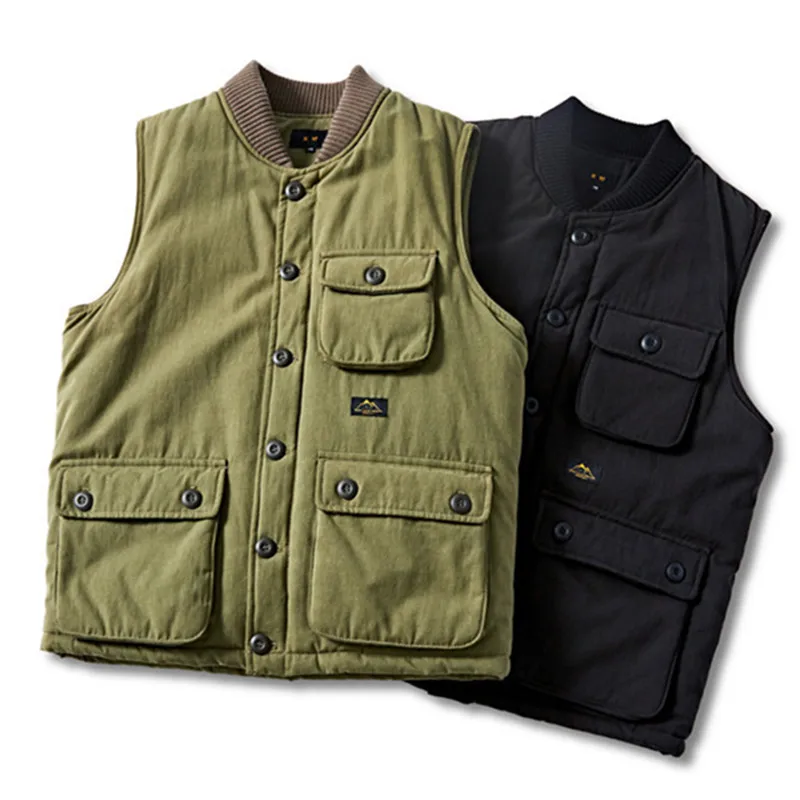 겨울 남성 야외 낚시 사냥 하이킹 트레킹 훈련 남성 코튼 조끼 뷰티 캐주얼 루스 램 벨벳 민소매 코트
