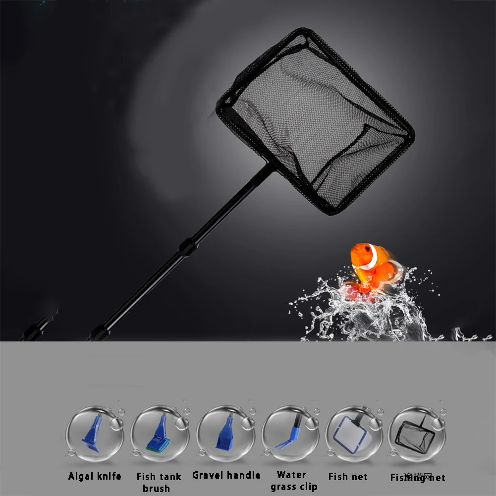 6pcs Fish Tank Fork Aquarium Cleaning Kit Durable Accessories Spoon Net Brush Practical Tools Plastic Long Handle Gravel Rake