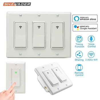 

WIFI Smart Light Lamp Switch 10A US Rectangle Push Button App Remote Voice Control work for Amazon Alexa Google Home 1/2/3 Gang