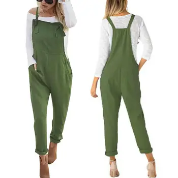 

New Women Linen Dungarees Harem Strap Pants Jumpsuit Loose Baggy Overalls Romper