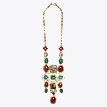 

ZA Necklace Vintage Geometry Resin Acrylic Large Necklaces & Pendants Women Ethnic Style Fashion Gold Metal Chain Necklace