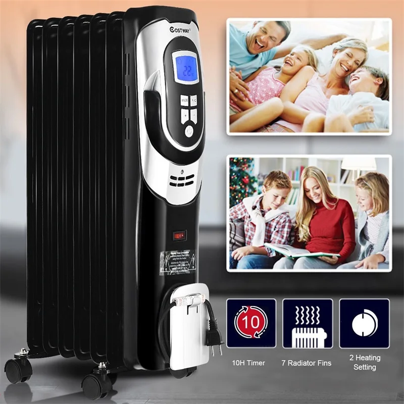 Полоса 1500W LCD 7 Fin таймер Электрический масляный радиатор нагреватель защита от