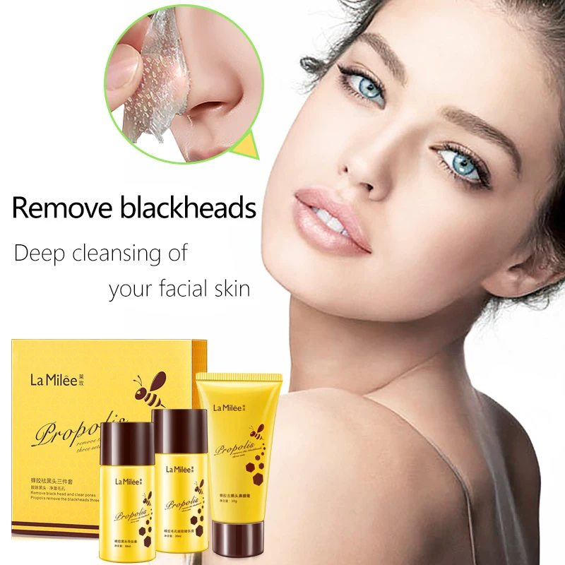 

LAMILEE Propolis Blackhead Remove Three Sets Nose Mask Face Mask Black Head Remove T-Zone Cares Contractile Pore Essence Liquid