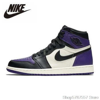 

Nike-zapatillas de baloncesto Air Jordan 1 para hombre y mujer, calzado Unisex Original para exteriores, color morado