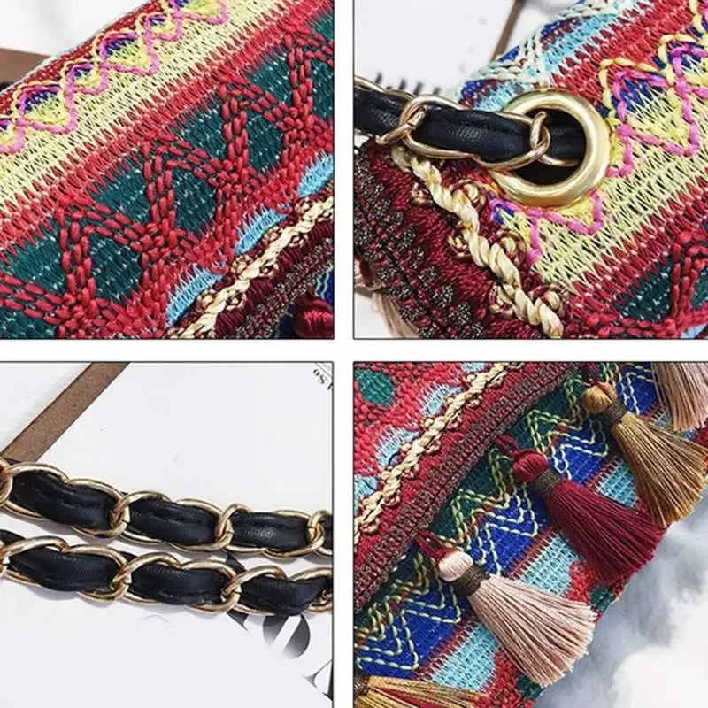 Women Tassel Weave Shoulder Messenger Crossbody Chain Bags Satchel Bag
