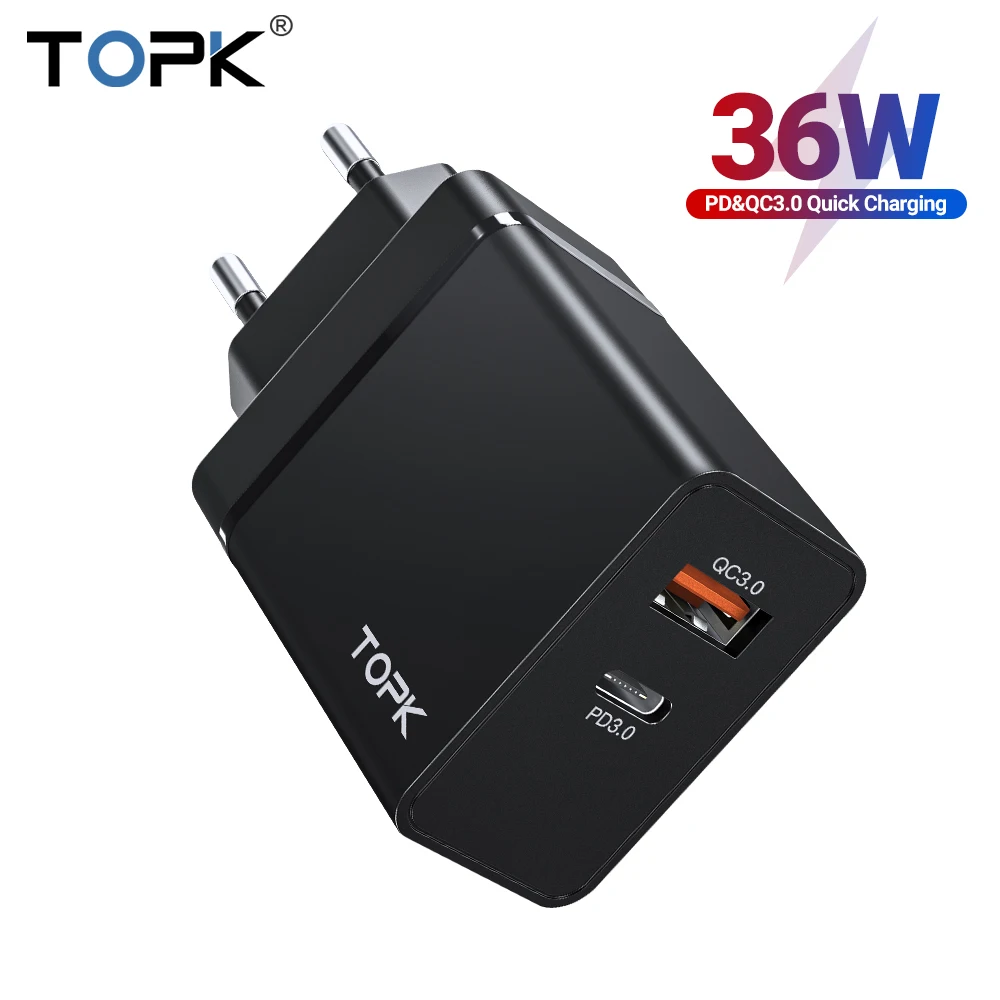 Адаптер питания TOPK USB-Type C для быстрой зарядки телефонов iPhone Android 36 Вт | Мобильные