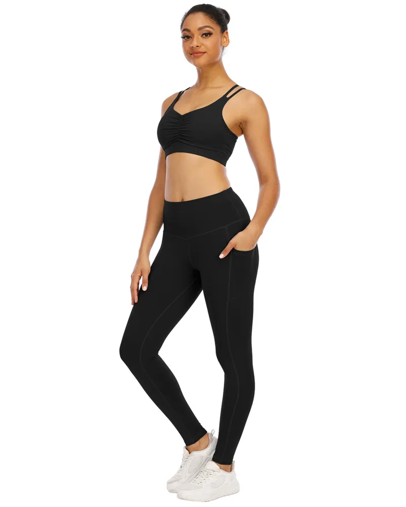 crossover leggings CHRLEISURE Sport Leggings Women High Waist Fitness Leggings with Pockets Gym Leggings Women Clothing fleece lined leggings