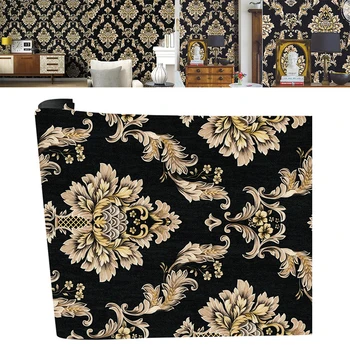 

53CM*10M PVC Wall Sticker Vintage Luxury Gold Damask Waterproof Embossed Textured For Living Room Bed Room Dinning Room