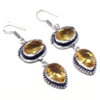 

Genuine Citrine Silver Overlay on Copper Earrings , Hand made Jewelry Gift