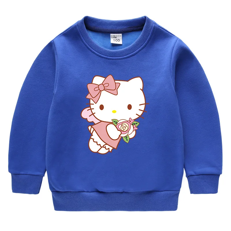 Hello Kitty otoño e invierno nuevos niños traje con capucha niños y niñas dibujos animados más terciopelo cálido pantalones de manga larga traje de dos piezas