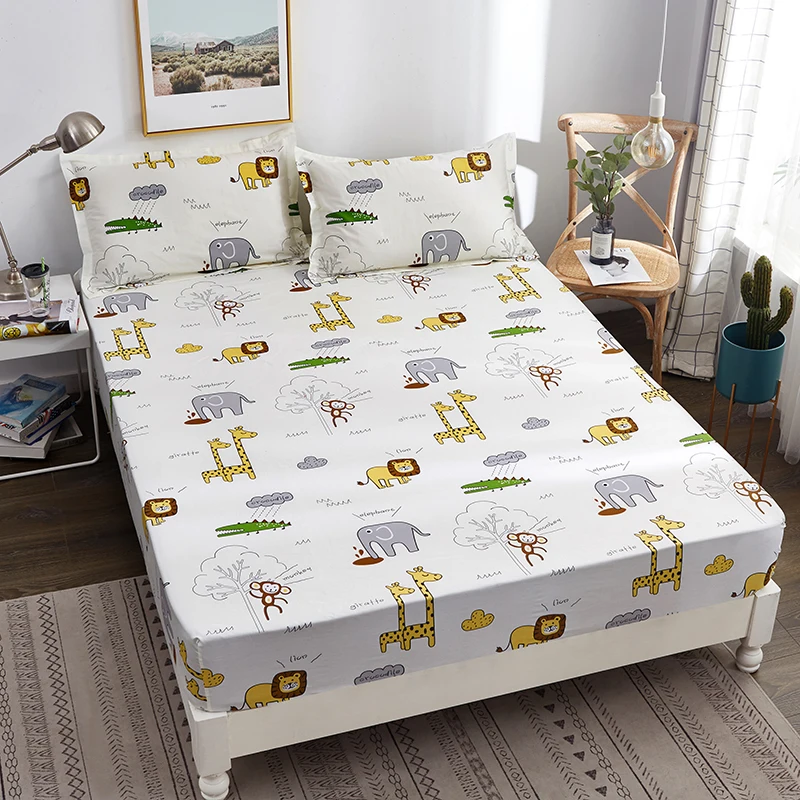 

Cartoon Zoo Elephant Lion Giraffe Printed Fitted Sheet 1pc Pure Cotton Bed Sheet with Elastic Band 120x200cm/150x200cm/180x200cm
