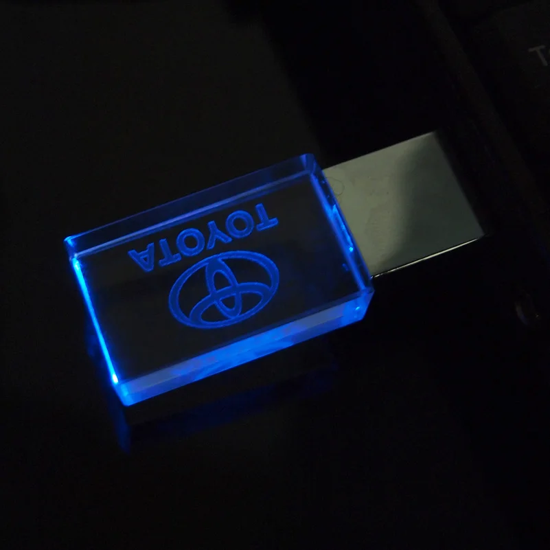 Unidad Flash USB LED de Metal y cristal para coche Toyota, lápiz de memoria con Logo de 128GB, 4GB, 8GB, 16GB, 32GB, 2,0