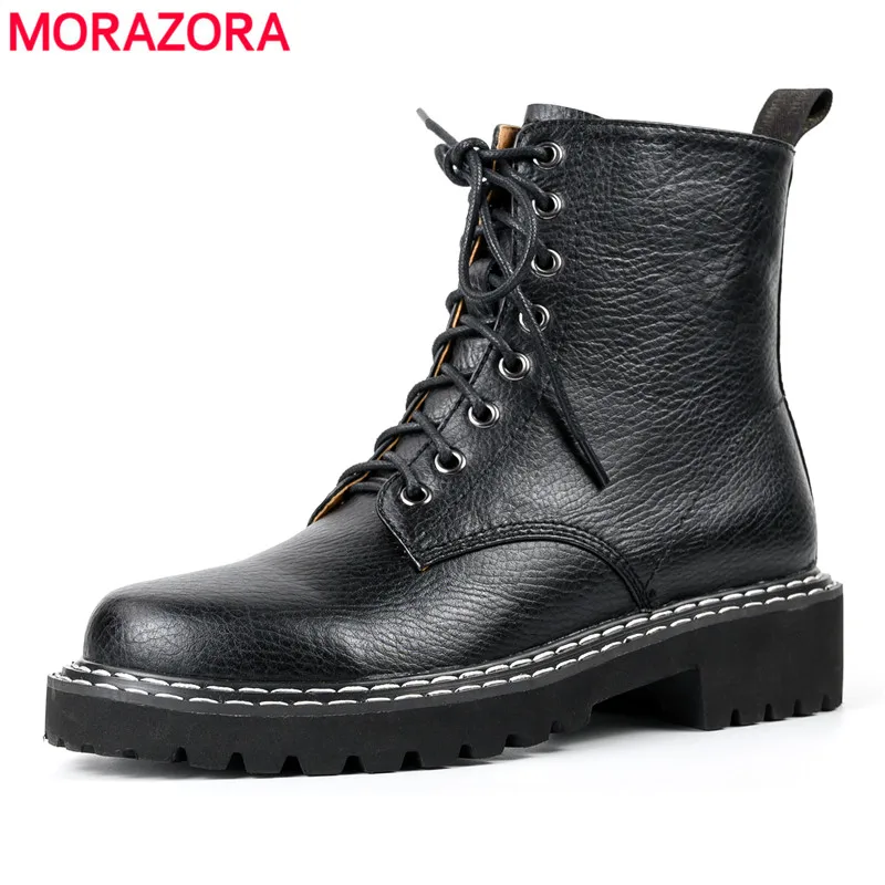 MORAZORA/ горячая распродажа; обувь из натуральной кожи; женские ботинки; ботинки на платформе со шнуровкой; сезон осень-зима; качественные женские ботильоны