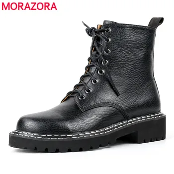 

MORAZORA 2020 Hot sale genuine leather shoes women boots lace up platform autumn winter boots female quality ankle boots women