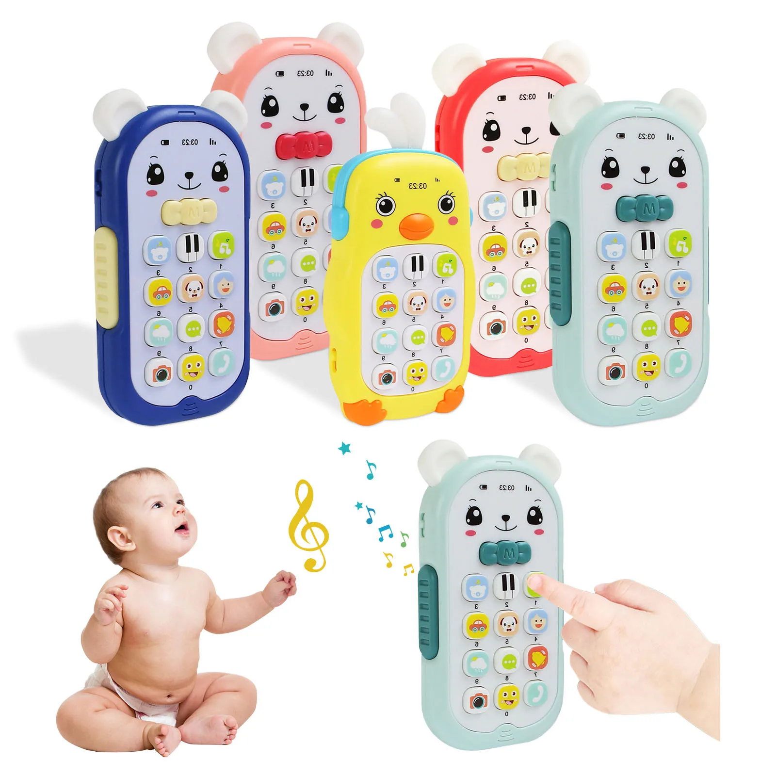 Juguete de gutapercha para bebé, Juguete musical que cambia de cara, teléfono móvil, artefacto para dormir, simulación de teléfono, juguete educativo para edades tempranas