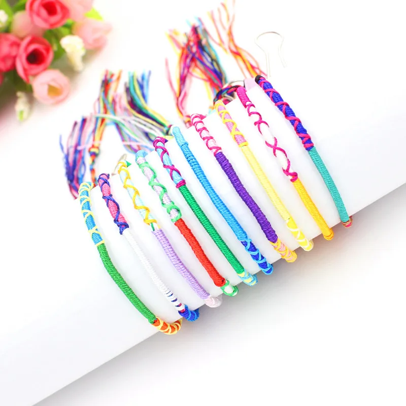 Bohemian Rainbow Handmade Weave Woven Braided Rope Thin String Strand  Bracelet