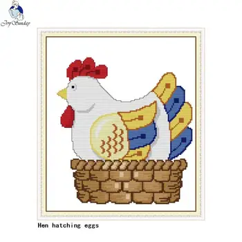 

Hen hatching egg cartoon animal pattern cross stitch kit 11CT14CT count canvas embroidery cross stitch set DIY needlework crafts
