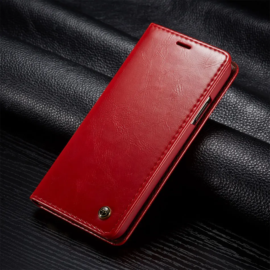 red CaseMe кожаный чехол для iPhone 11 Pro Max XS XR 6 7 8 Plus, Магнитный кошелек, флип-чехол с подставкой для samsung Galaxy Note 10 S10, чехол - Цвет: red