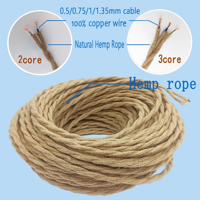 Vintage Hemp Rope Wire Woven Textile Twisted Flexible Cable