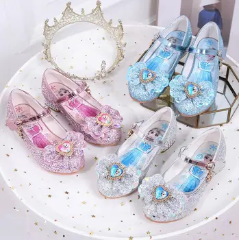 

Disney Frozen Girls High Heel Princess Dance Sandals Kids Shoes Glitter Leather Fashion Girls Party Dress Wedding Elsa Shoes