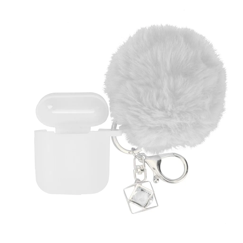 VOBERRY, портативный аксессуар для гарнитуры, набор для Airpods 2& 1, чехол для зарядки, силиконовый защитный чехол и брелок с помпоном, ремешок 829#2