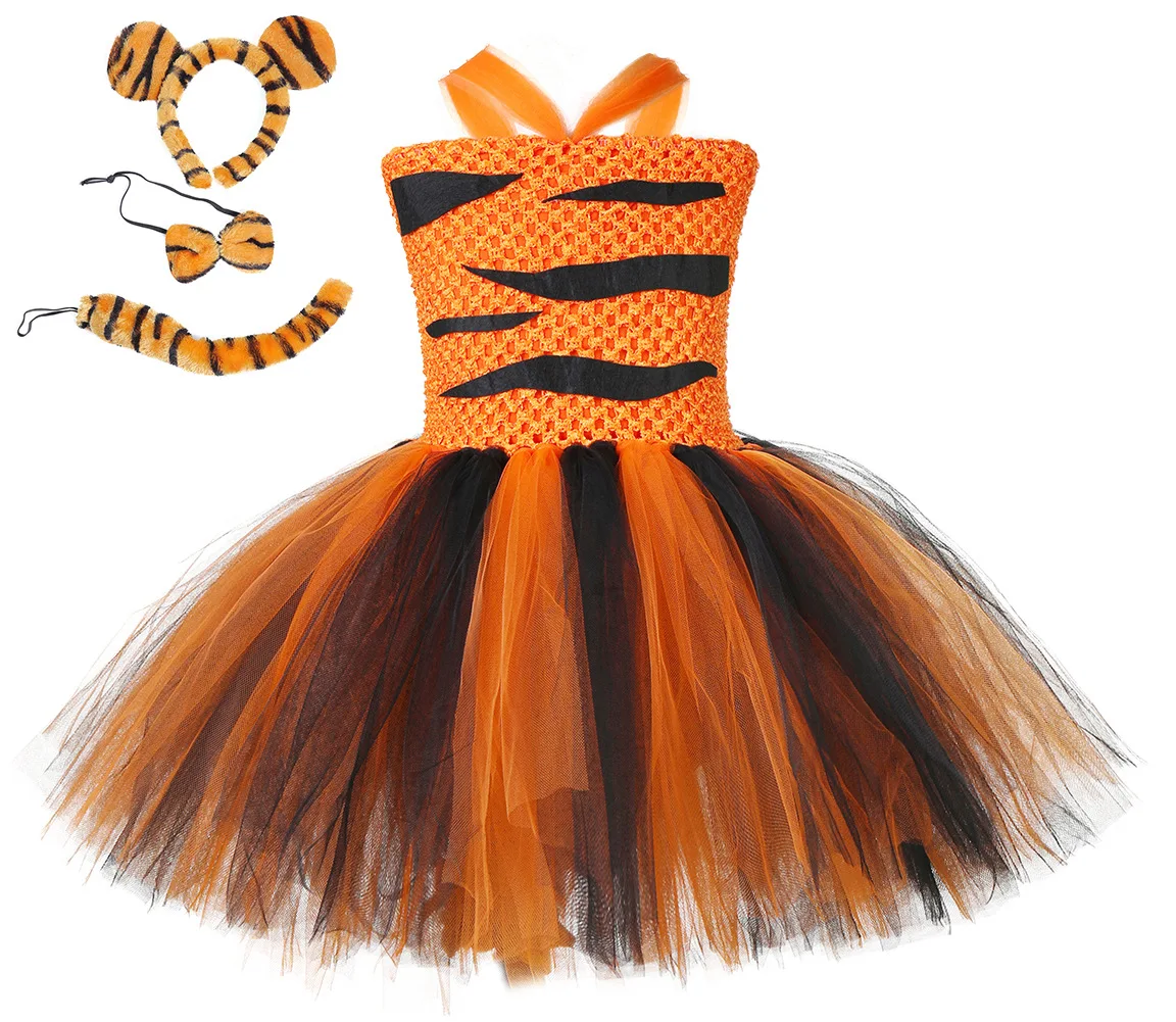 Костюм для ролевых игр с изображением тигра на Хэллоуин Детское платье-пачка для дня рождения с изображением животных для девочек Детская школьная одежда, комплект одежды