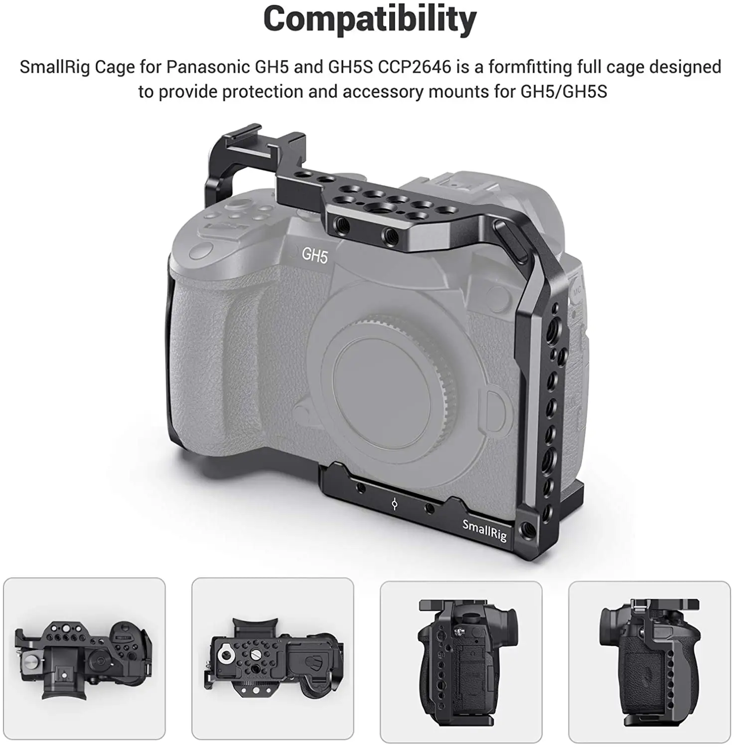 SmallRig GH5 Cage For Panasonic Lumix GH5/GH5S Camera Cage With 1/4' 3/8' Threading Holes+Cold Shoe+NATO Rail -2646