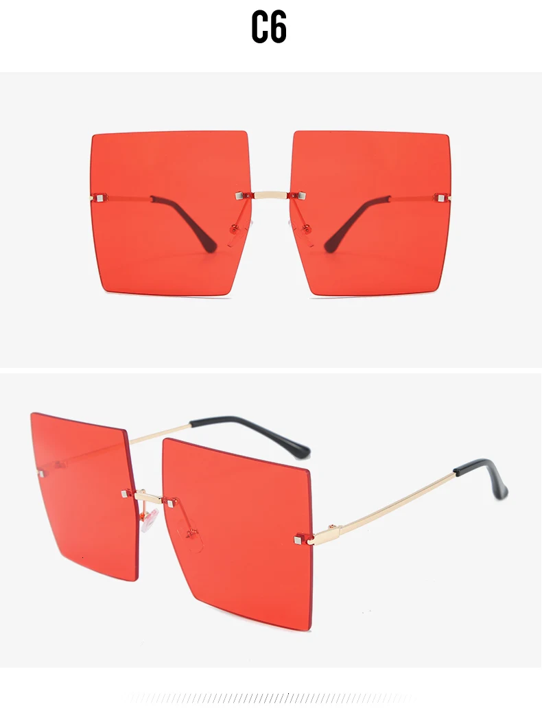 QPeClou Rimless Square Sunglasses Women Brand Designer Oversized Sun Glasses Men Fashion Vintage Big Frame Gafas Oculos De Sol