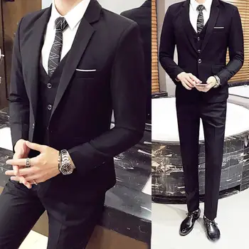 CALIENTE PRECIO ❤️ Conjunto de 3 unidades de trajes de lujo para hombre, chaqueta Formal gris, pantalones, chaleco, esmoquin, traje de negocios, entallado, para boda - discount item 88% OFF Ropa hombre