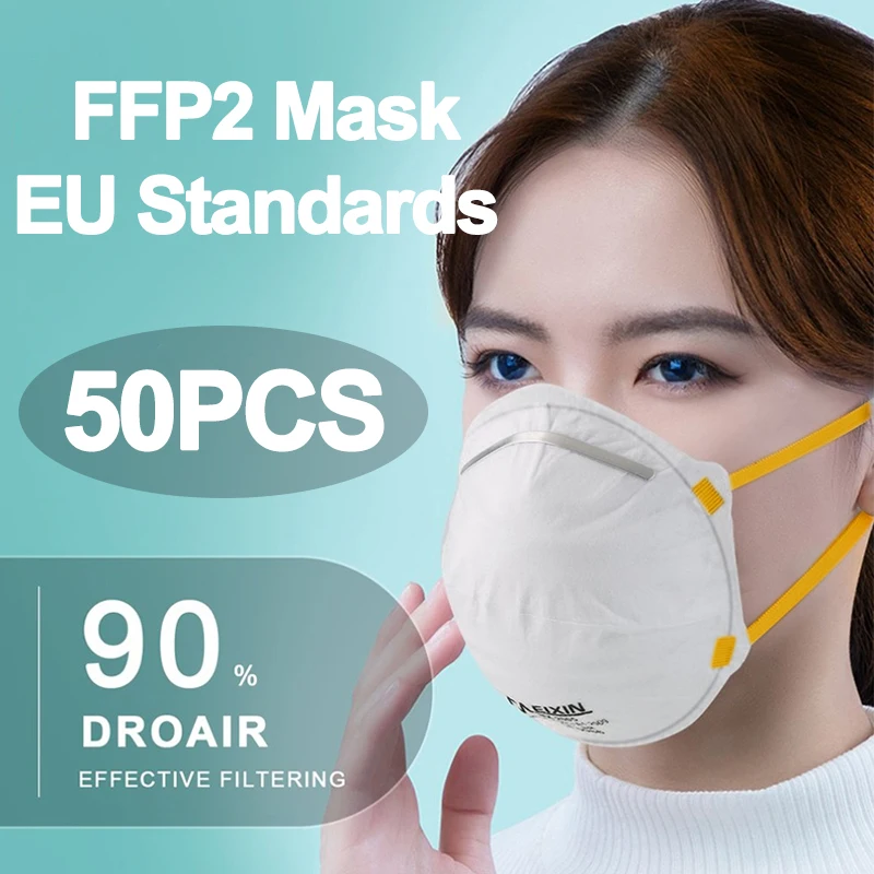 

Spot Sales 50PCS FFP2 Masks Anti-Fog Haze PM2.5 Against Pollution Bacterial Droplets With Air Valve Head-Mounted Mouth Cover