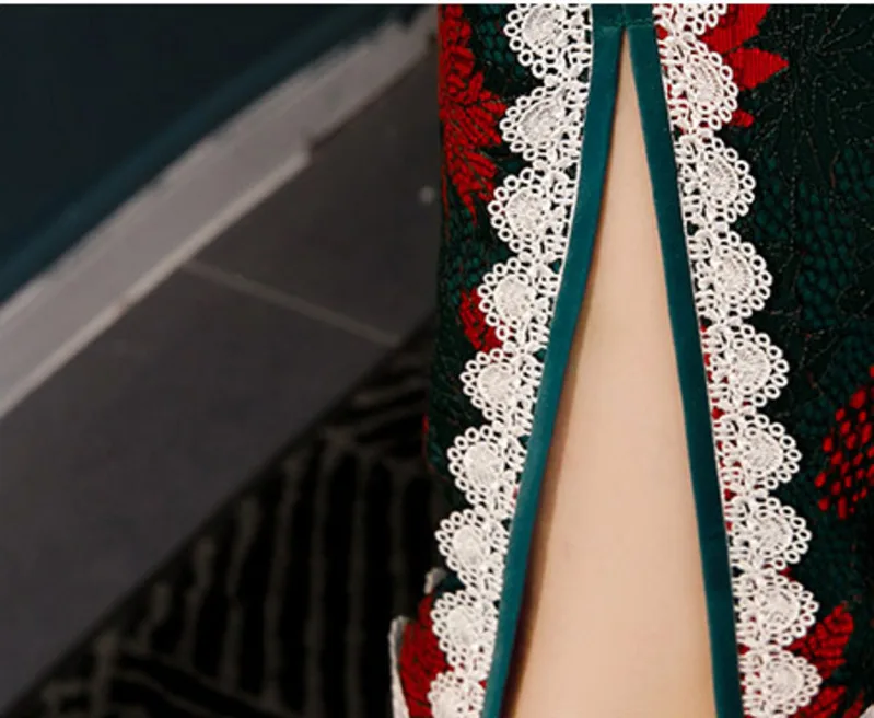 SHENG COCO винтажное кружевное современное Ципао Cheongsam платья зеленый красный кленовый лист с длинным рукавом современный Ципао Cheongsam китайская женщина Qi