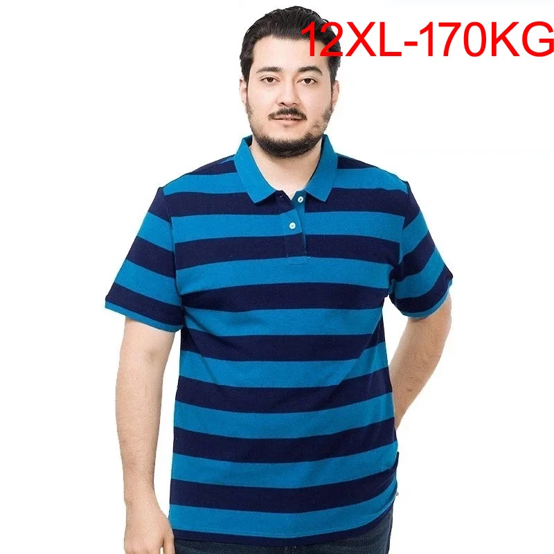 

plus size summer Men casual striped Shirts Short Sleeve 8XL 10XL 11XL 12XL oversize Breathable simple loose tees 70 thin