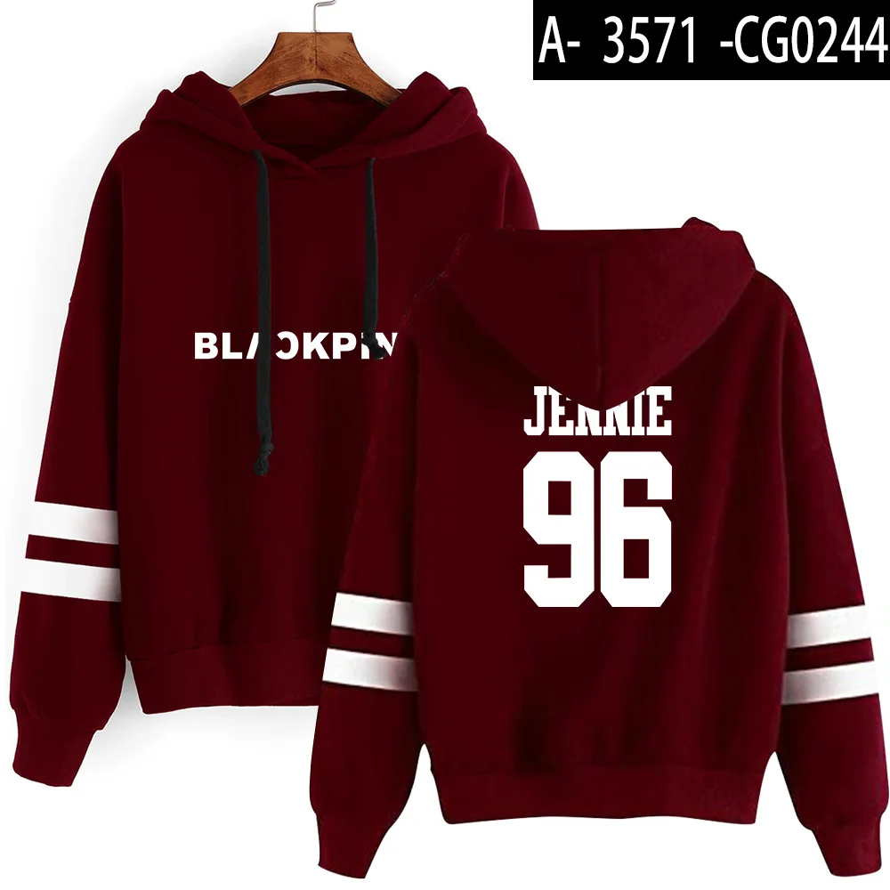 Blackpink Lisa толстовки женские карманы трендовые Kpop толстовки женские письмо напечатано свободно бархат женские с длинным рукавом Милая уличная - Color: red