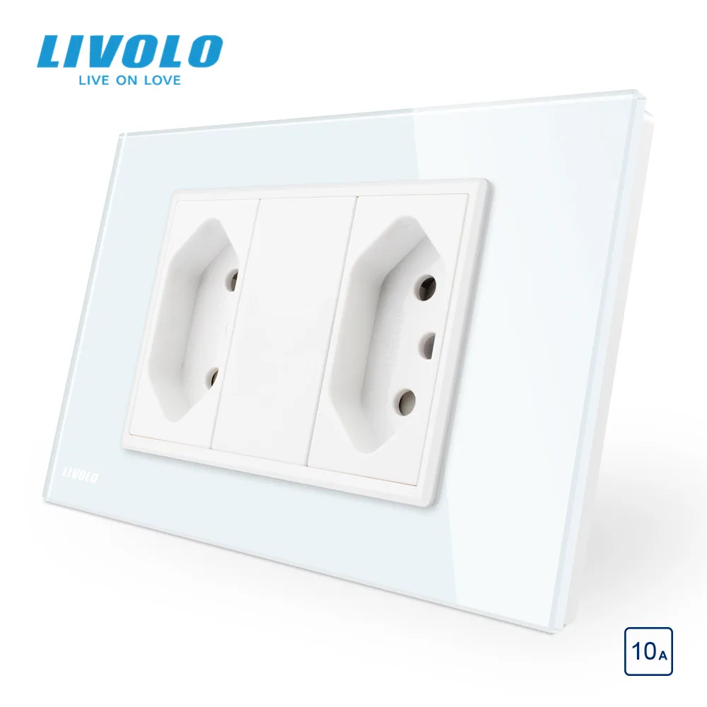 Livolo бразильский/Итальянский стандарт 2 банды 3 контакта 10А розетка стеклянная
