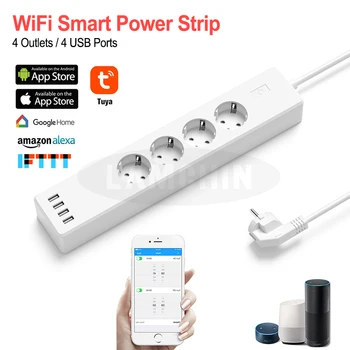 

Wifi Smart Power Strip Surge Protector 4 EU Plug Socket Work With Alexa Google Home Assistant With USB Port App Voice Control