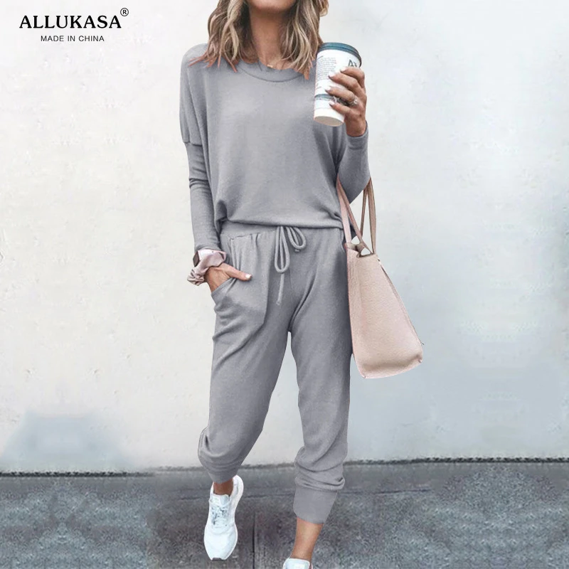 Tracksuit Women 2 Piece Set Loose Comfortable Simple Style Solid Color Long Sleeve Casual Suit Clothes 2020 top Spring Autumn sweatpants set