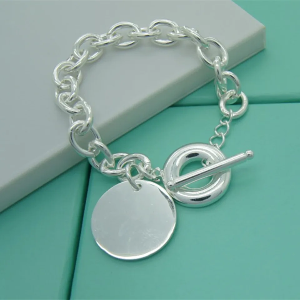 

925 Sterling Silver Round Pendant Bracelet For Women Men Wedding Engagement Party Jewelry Christmas Gifts