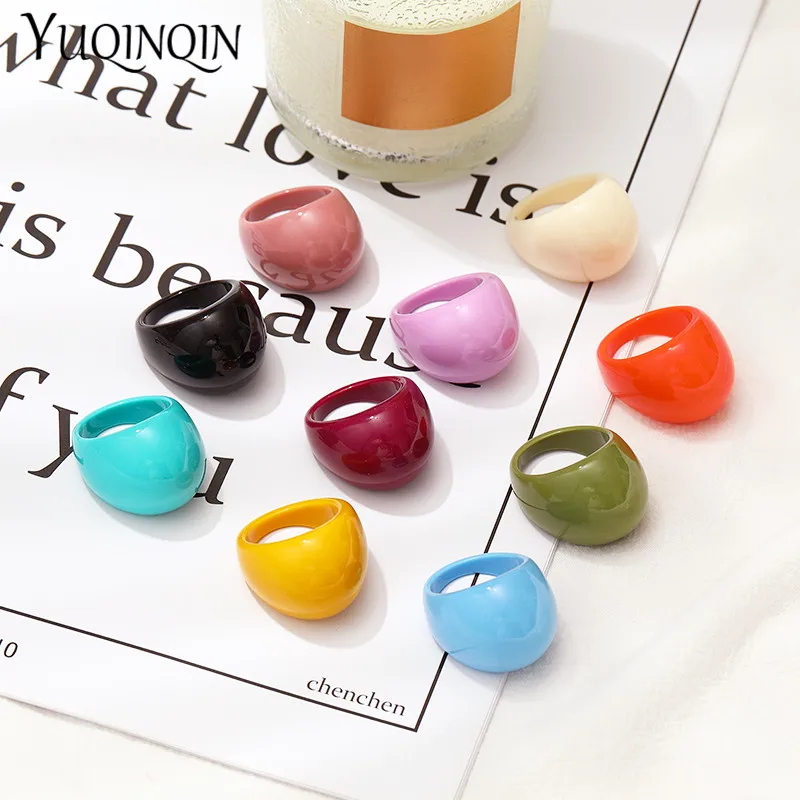 Large Cute Sweet Acrylic Rings For Teen Girls Big Colorful Resin Finger Rings For Women Minimalist Multicolor Fashion