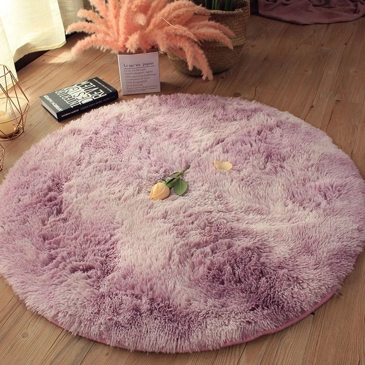 Pink Purple Пушистый круглый светильник, серый ковер, ковры для гостиной, декор из искусственного меха, ковер для детей, длинный плюш, S, спальня, мохнатая область, галстук, крашение - Цвет: Pink Purple