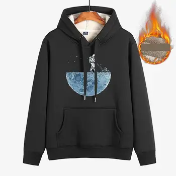 

Hooded Padded Velvet Sweatshirts For Men Casual Oversized Jumper Pullovers Winter Ultra Thicken Top-clothing Printed Outwear