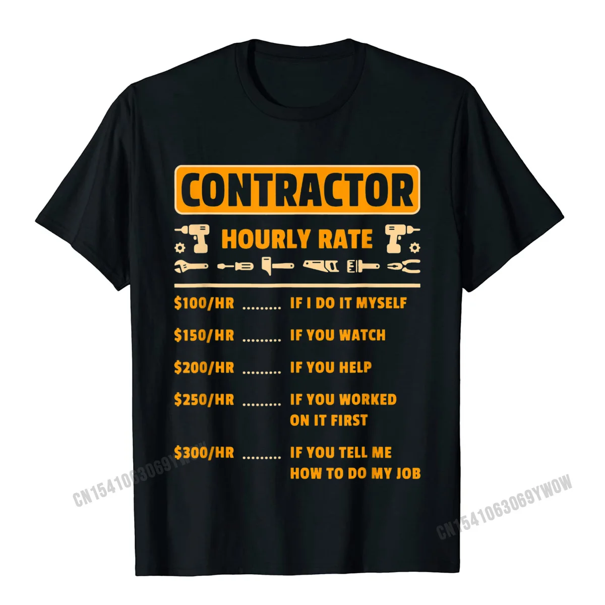 Cotton Male Short Sleeve Simple Style Tshirts Design T Shirt Hot Sale Gift Crewneck Tee-Shirts Drop Shipping Contractor Hourly Rate Price Chart Labor Funny Gift Handyman T-Shirt__914 black