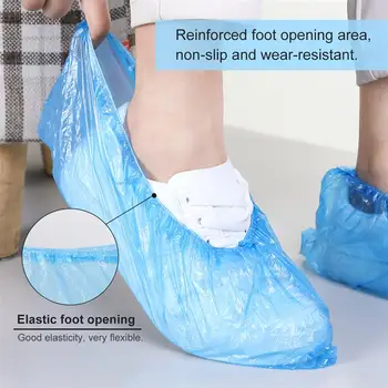 

100pcs Disposable Shoes Covers Plastic Carpet Cleaning Overshoes Dustproof Shoes Cover Elastic Shoes Protective Dust Covers