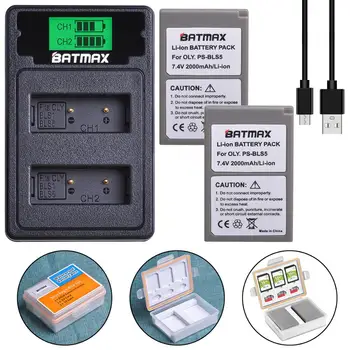 

Batmax 2pcs PS-BLS5 PS-BLS50 BLS5 Battery+LCD Dual Charger with Type C for Olympus PEN E-PL2,E-PL5,E-PL6,E-PL7,E-PM2,OM-D E-M10
