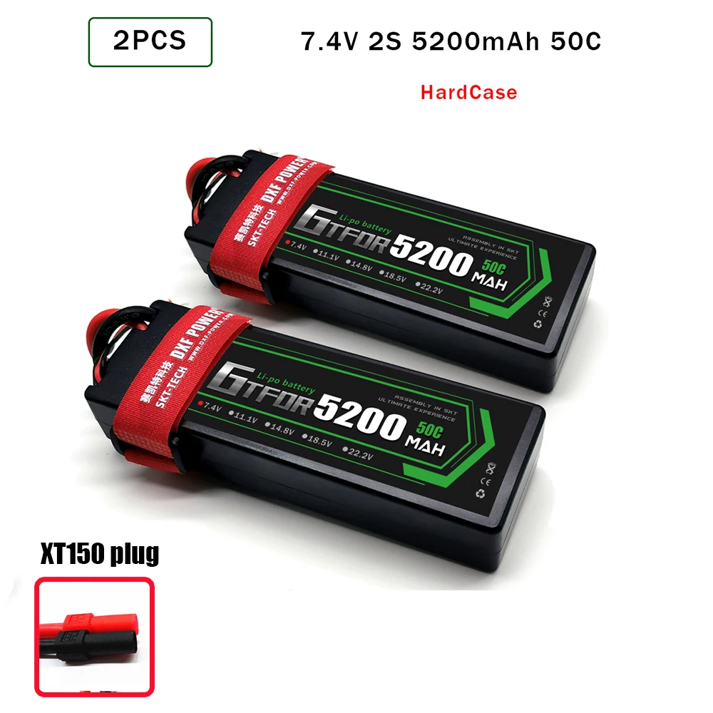 2PCS2S5200hardXT150 GTFDR Батарея Lipo 2S 4S 7,4 V 14,8 V 5200 7000mah 6500 45C 60C 100C MAX 200C Жесткий Чехол для 1:8 1:10 RC багги Truggy автомобиля - Цвет: 2PCS2S5200hardXT150