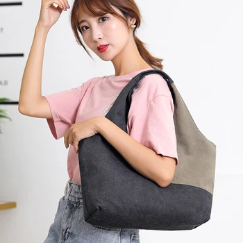 

Free shipping Canvas bag handbags fashion wild simple casual fashion ladies shoulder bag hit color portable large capacity bag