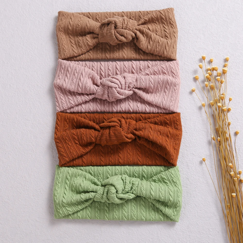 1pcs Waffle Cable Knit Knot Baby Headbands Newborn Baby Nylon Elastic Hairbands Ribbed